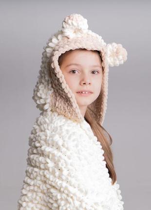 Детский плед "барашек sven" с капюшоном, плед для детей, барашек свен, белый6 фото