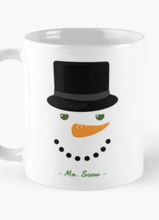 Чашка керамическая кружка с принтом mr snow мистер снеговик белая 330 мл