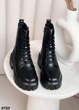 Натуральные кожаные зимние черные ботинки - берцы на повышенной подошве5 фото