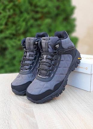 Зимние мужские кроссовки merrell tracking winter grey fur серого цвета с мехом