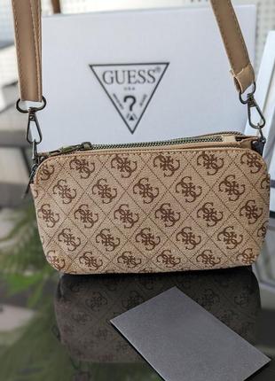 Сумка-клатч guess мини на три отдела бежевый2 фото