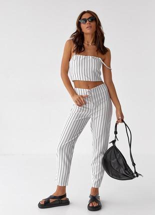 Комплект из укороченного топа и брюк nice style - белый цвет, s (есть размеры)