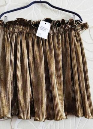 Новая короткая золотая юбка плиссе в размере l5 фото