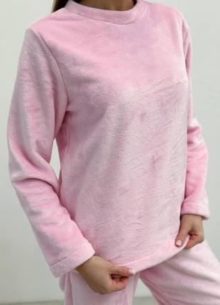 Домашний костюм-пижама женская теплая махра двухсторонняя бежевая, розовая.6 фото