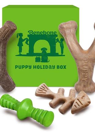 Набор прочных жевательных игрушек для собак benebone multipack puppy holiday box, 4 шт.