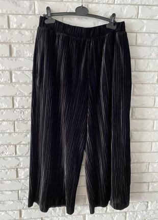 Красивые брюки широкие кюлоты черные гофре 14 хл2 фото