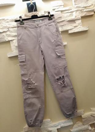 Крутые серые джинсы карго с высокой посадкой/штаны с карманами/брюки/спортивки/джоггеры8 фото
