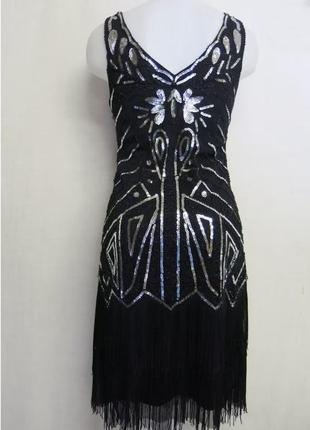 Чорна сукня плаття з бахромою паєтками в стилі гетсбі,20х