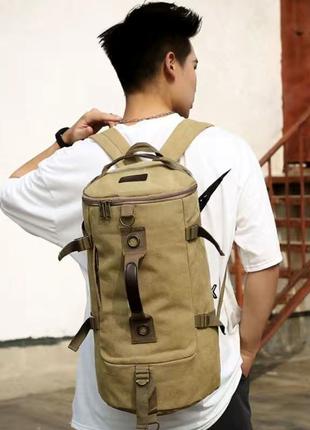 Рюкзак усиленный универсальный, дорожная прочная тканевая сумка через плечо, в стиле ретро, хаки8 фото