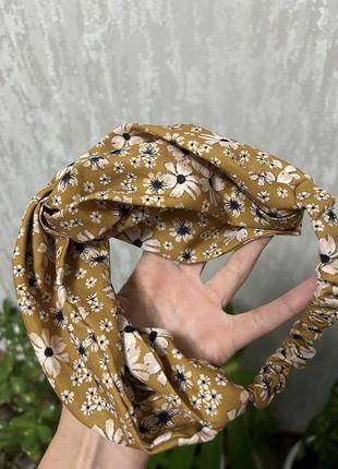 Жовта гірчична чалма резинка для волосся солоха текстильна повʼязка з квітами