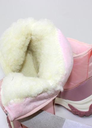 Детские розовые зимние ботинки дутики на девочку, на молнии, с мехом, детвора обуви на зиму4 фото
