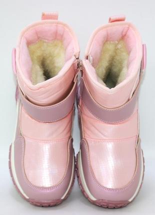 Детские розовые зимние ботинки дутики на девочку, на молнии, с мехом, детвора обуви на зиму5 фото