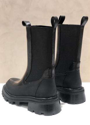 Ботинки челси женские зимние черные кожаные на цигейке 6307r-818-1 anemone 33014 фото