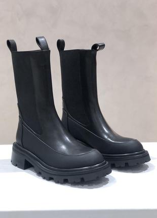 Ботинки челси женские зимние черные кожаные на цигейке 6307r-818-1 anemone 33012 фото
