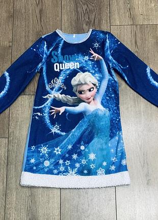 Платье флисовое тёплое декорировано мехом принт elsa frozen disney george (англия)