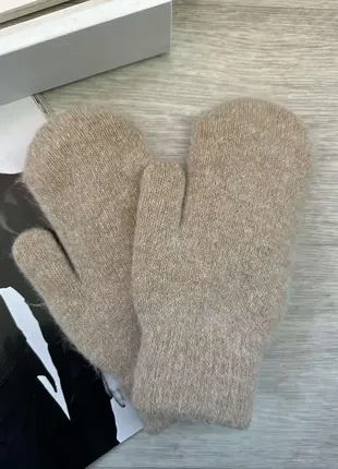 Ангоровые теплые рукавицы бежевый (3529)1 фото
