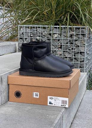Ugg classic mini black full leather угги черные кожаные