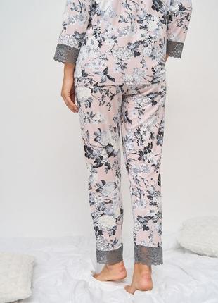 Піжама жіноча на ґудзиках зі штанами - віскоза - темні квіти7 фото
