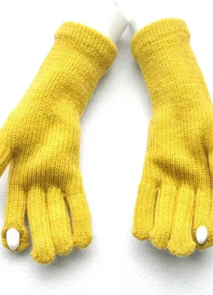 В'язані теплі рукавички довгі жовтий (3533)3 фото