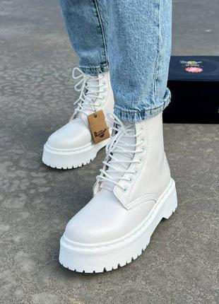 Знижка dr.martens jadon white fur зимові білі черевики мартінс натуральна шкіра з хутром зимние белые ботинки кожа с мехом доктор мартинс зима