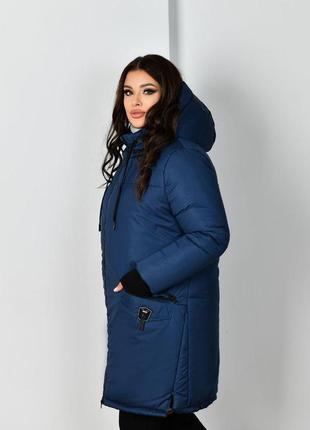 Женская зимняя куртка с капюшоном и трикотажными манжетами на рукавах большие размеры 48-622 фото
