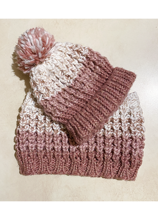 S-m-l шапка с хомутом пудровый набор белый розовый2 фото