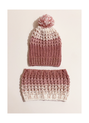 S-m-l шапка с хомутом пудровый набор белый розовый1 фото