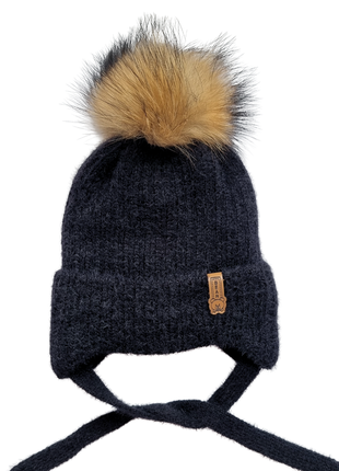 Тепла зимова шапка ведмедик р.44-48 на 9міс.-2роки з помпоном на флісі 4 кольори3 фото