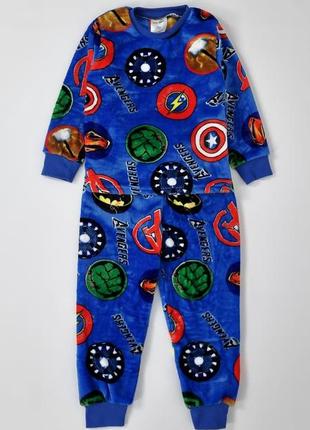 Теплая пижама махра на мальчика супергерои синяя7 фото