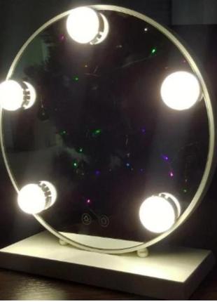 Сенсорне кругле дзеркало для макіяжу з підсвіткою 5led/ світлодіодне косметичне дзеркало на підставці3 фото