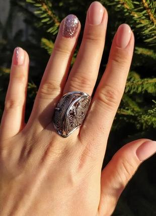 Серебряное  кольцо с филигранью хамелеон