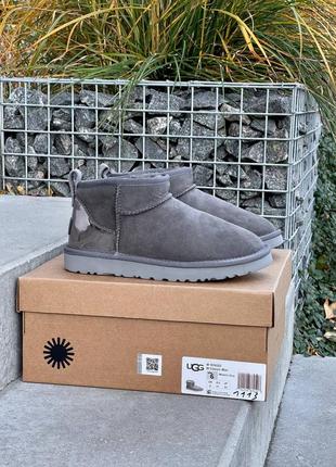 Ugg ultra mini grey lacquer угги серые замшевые3 фото