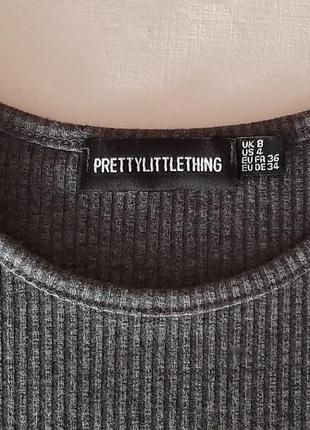 Топ з рукавом. укорочений лонгслів в рубчик prettylittlething4 фото