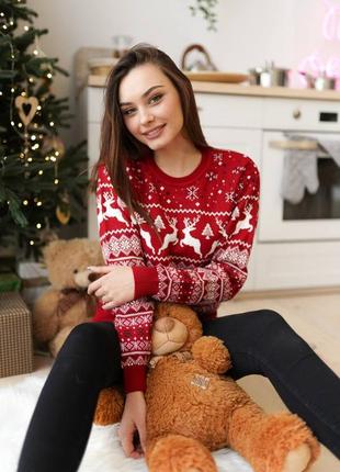 Жіночий новорічний светр з оленями 🧑‍🎄3 фото