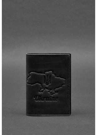 Шкіряна обкладинка для паспорта з карткою україни чорний crazy horse