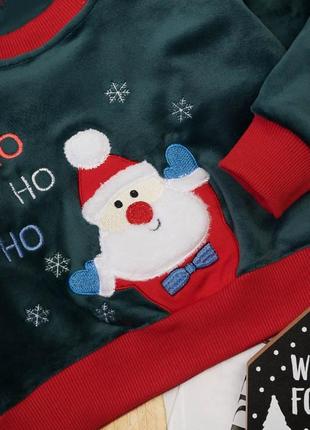 Теплый велюровый новогодний свитшот на меху, кофта новогодняя с сантой, дедом морозом, теплую свитшот новогодний велюровый на меха с дедом морозом4 фото