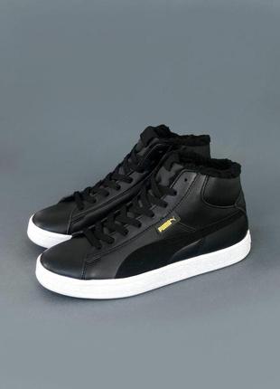 Кроссовки женские осень - зима puma corduroy classic mid black winter fur