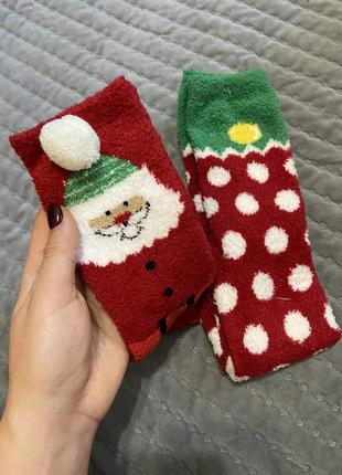 Набор новогодних носков, носочки флисовые плюшевые теплые новогодние, гном, дед мороз елка, праздничные, подарочный комплект носков