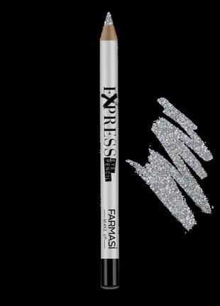 Карандаш для глаз деревянный, каял express eye pencil 09 стальной металлик, с блестками make up farmasi