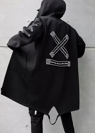 Длинная куртка пальто ветровка худи  в стиле хип-хоп