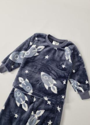Теплая зимняя пижама махра на мальчика ракеты серая4 фото