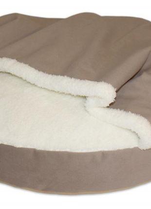 Лежак для собак та котів lounge beige з капюшоном m - діаметр 80см3 фото