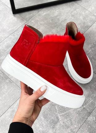 Ботинки fifa, красные, натуральная замша, зима