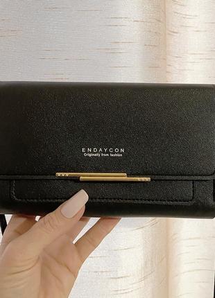 19 см нова сумка гаманець через плече чорна жіноча кошелек клатч шкіряний2 фото