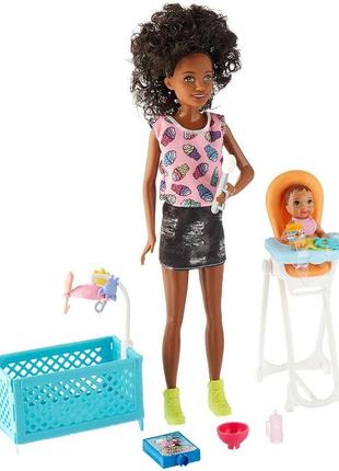 Набір barbie няня скипер skipper — манеж і стільчик для годування  "турбота"   "догляд за малюками"2 фото