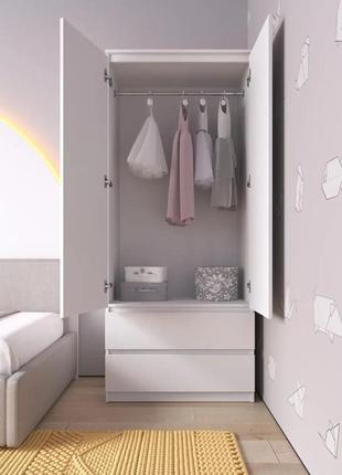 Шкаф для одежды на 2 выдвижных ящика c штангой, фасады без ручек r-24 бетон-белый фасад2 фото