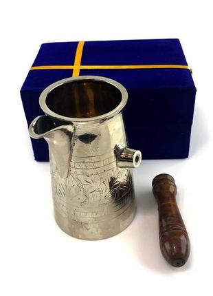 Турка для кави бронзова посріблена у футлярі 450 мл. кавоварка з бронзи зі знімною ручкою2 фото