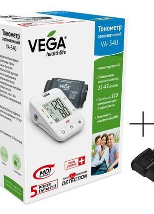 Тонометр vega va-340 new + адаптер micro usb с оригинальной манжетой vega 22-42см гарантия 5 лет