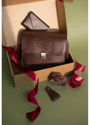 Жіночий подарунковий набір шкіряних аксесуарів бордо краст