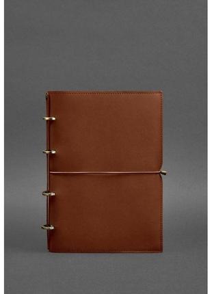 Кожаный блокнот а4 на кольцах (софт-бук) 9.0 в мягкой обложке светло-коричневый краст